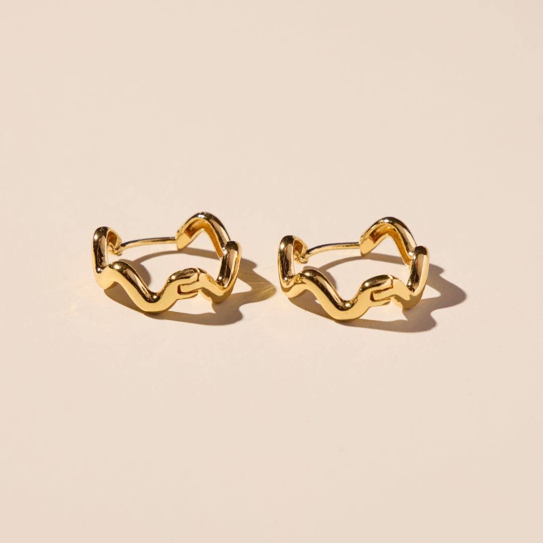 Gold Squiggle Hoops Nickel & Suede