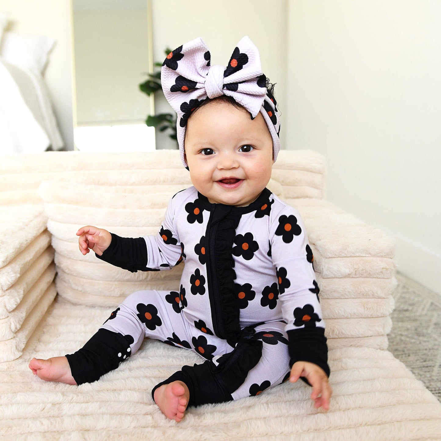 Lizzy RUFFLE ZIP Bamboo One Piece Floral Baby Outfit