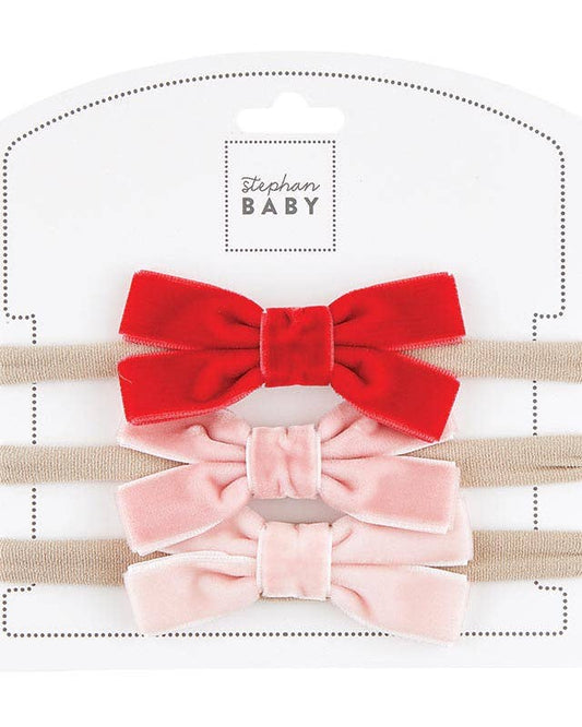 Holiday Velvet Bow - Red and Pinks - Set of 3