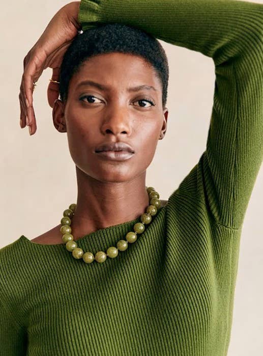 Natural Stone Beaded Necklace (Olive and Cream)