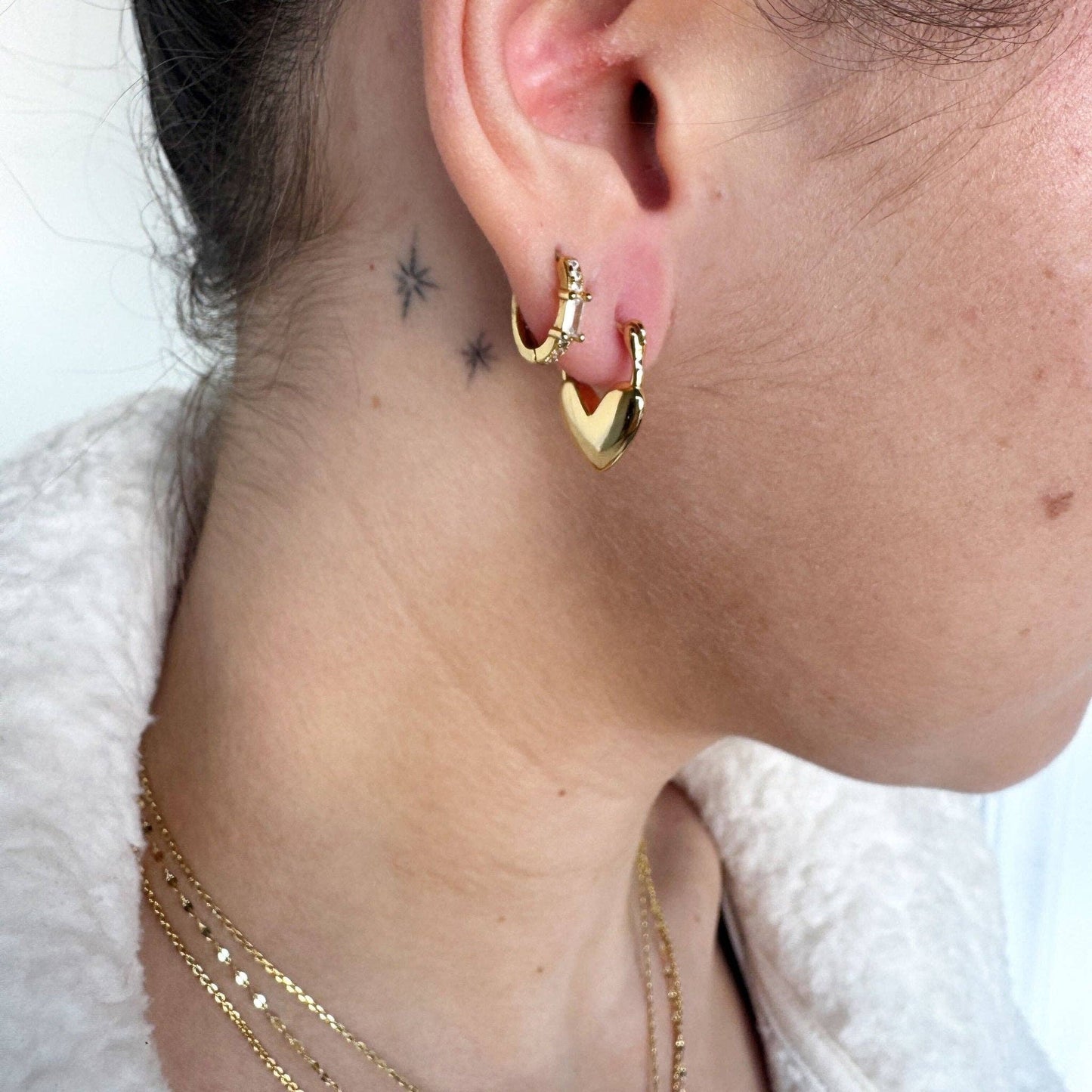 Gold Heart Lock Huggies