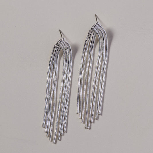 Silver Waterfall Chain Earrings Nickel & Suede