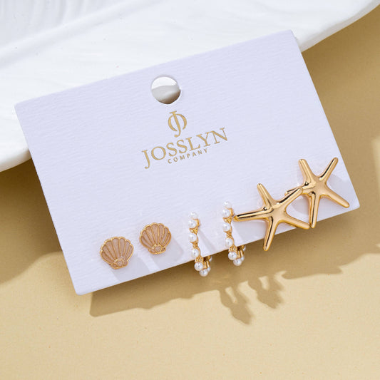 Nautical Shell Starfish Pearl Trio Earring Set