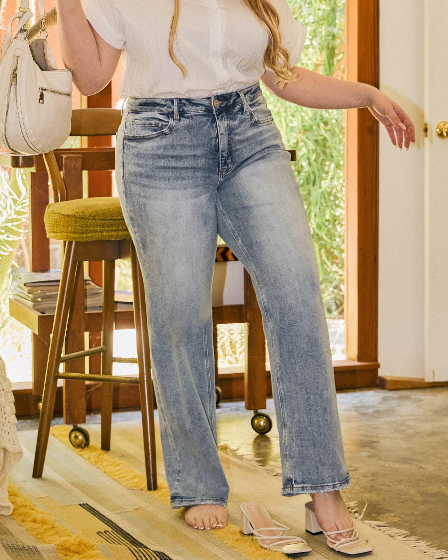 Plus Size Tummy Control Mid Rise Slim Wide Jeans