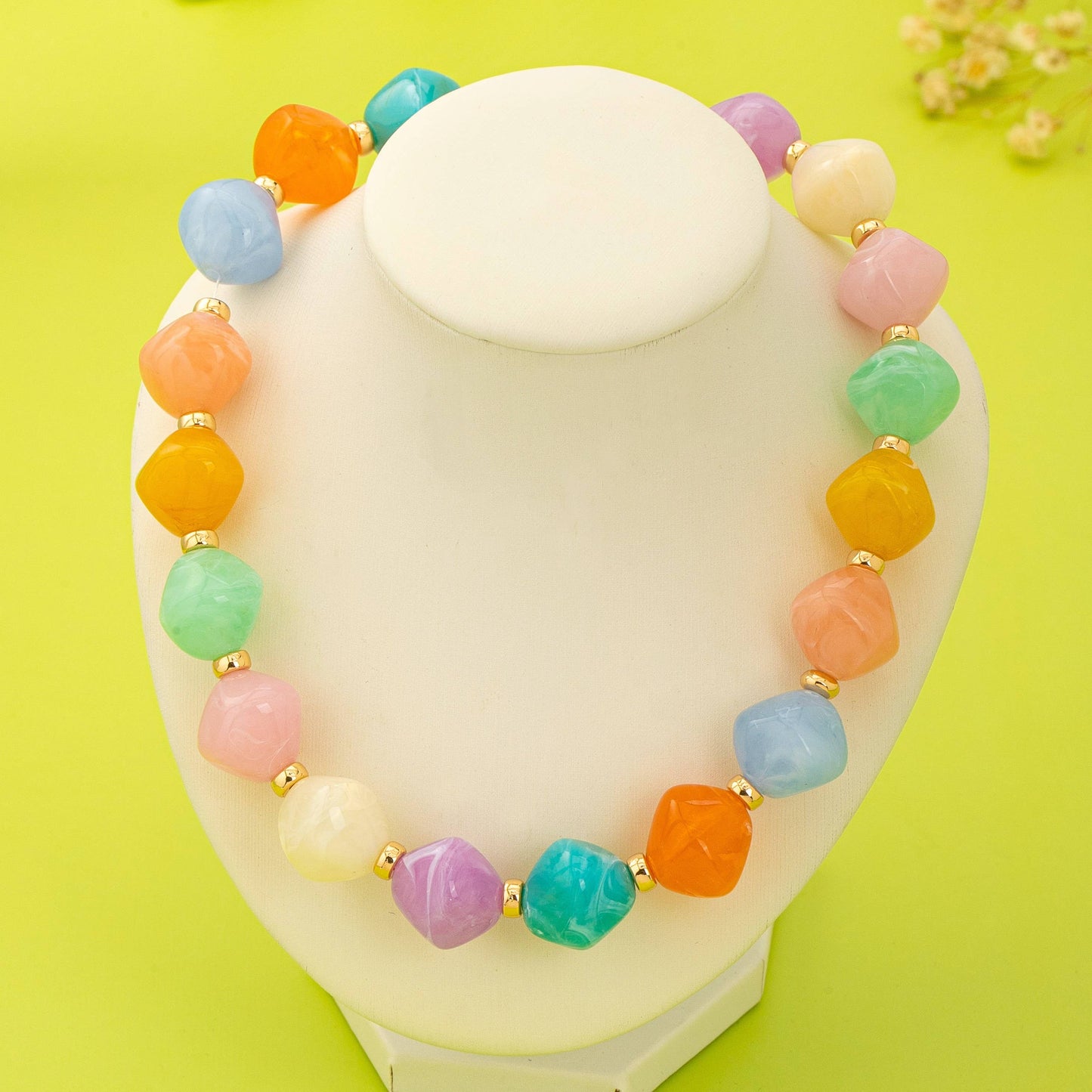 Pastel Multicolor Oversized Faceted Pastel Bead Necklace