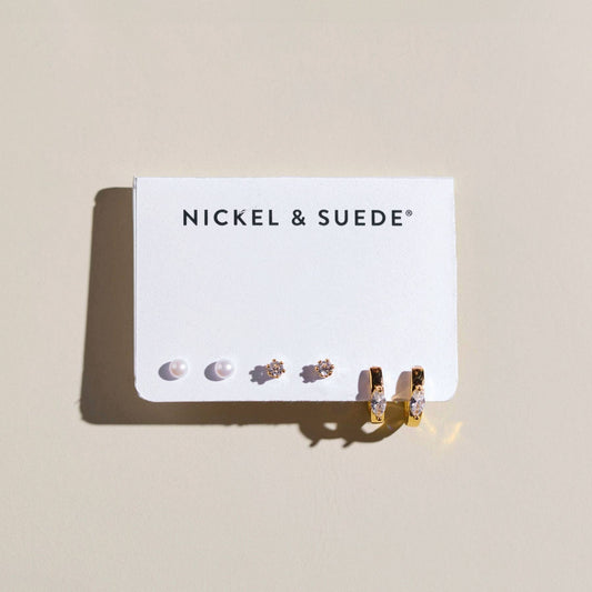Gold Essential Dainty Earrings Set - Nickel & Suede