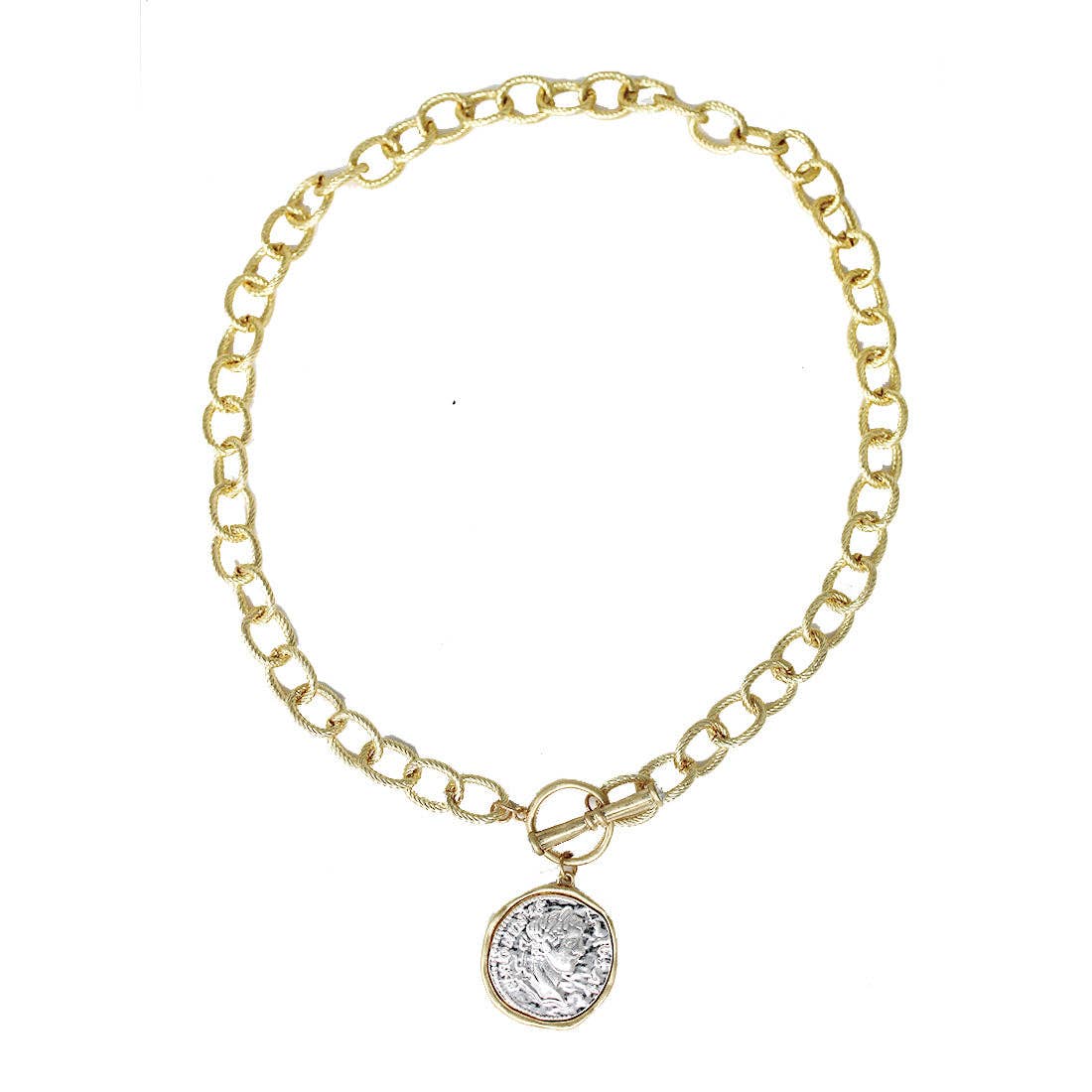 Gold  Stamped Coin 16"-18" Gold Chain Necklace