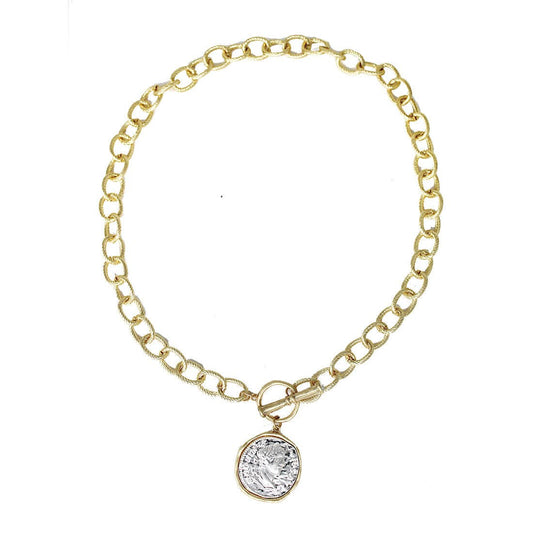 Gold Stamped Coin 16"-18" Gold Chain Necklace