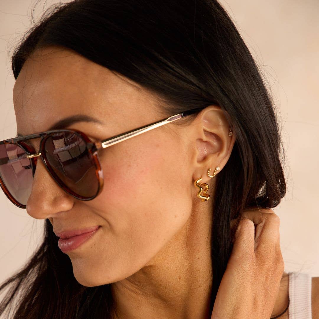 Gold Squiggle Hoops Nickel & Suede