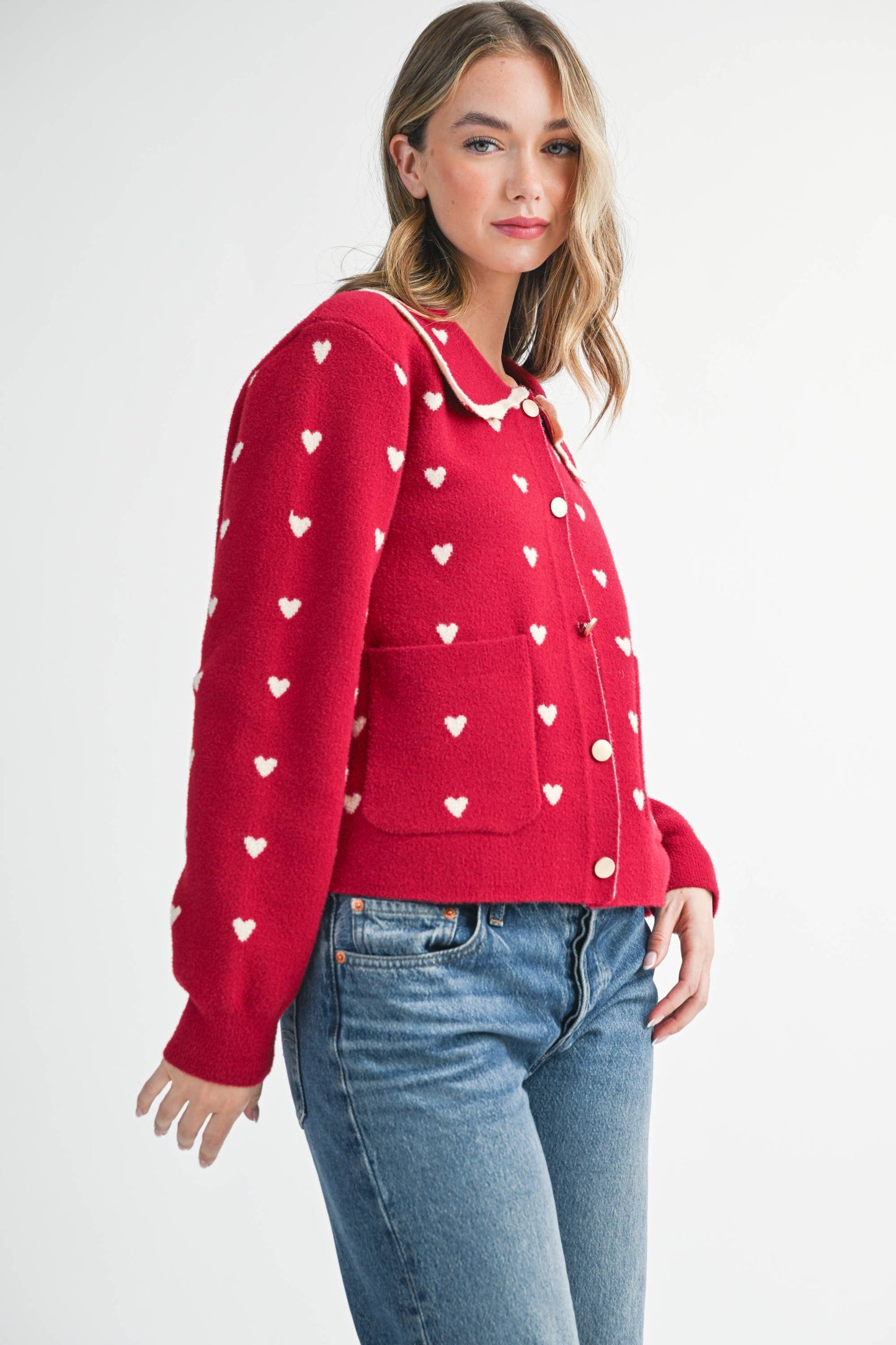 Heart Pointelle Peter Pan Cardigan