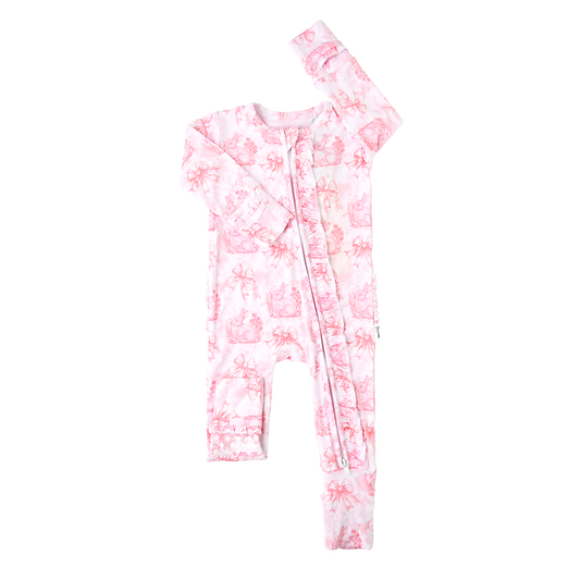Juniper RUFFLE ZIP Easter Floral Bamboo 1-Piece Baby Outfit