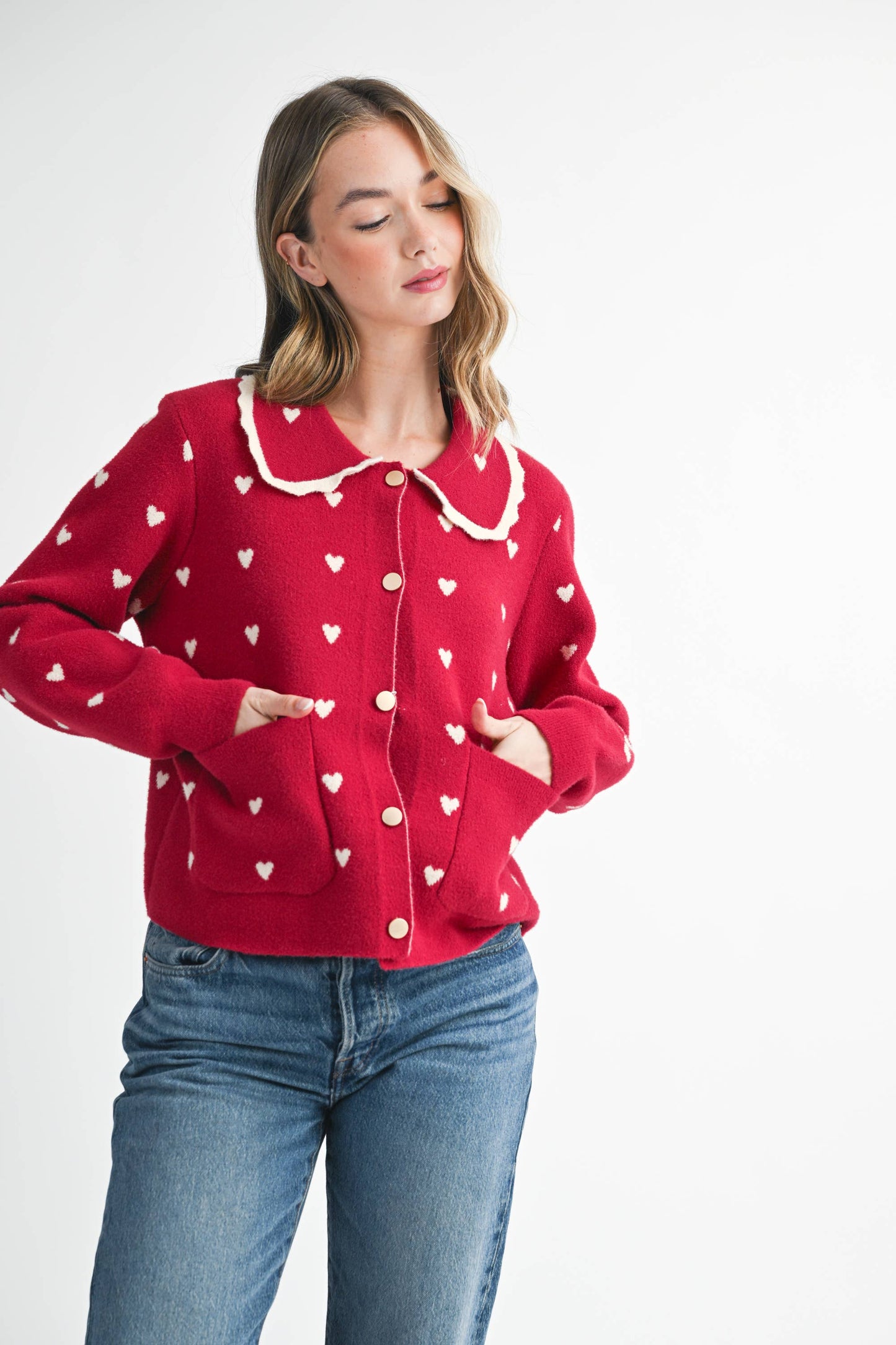 Heart Pointelle Peter Pan Cardigan