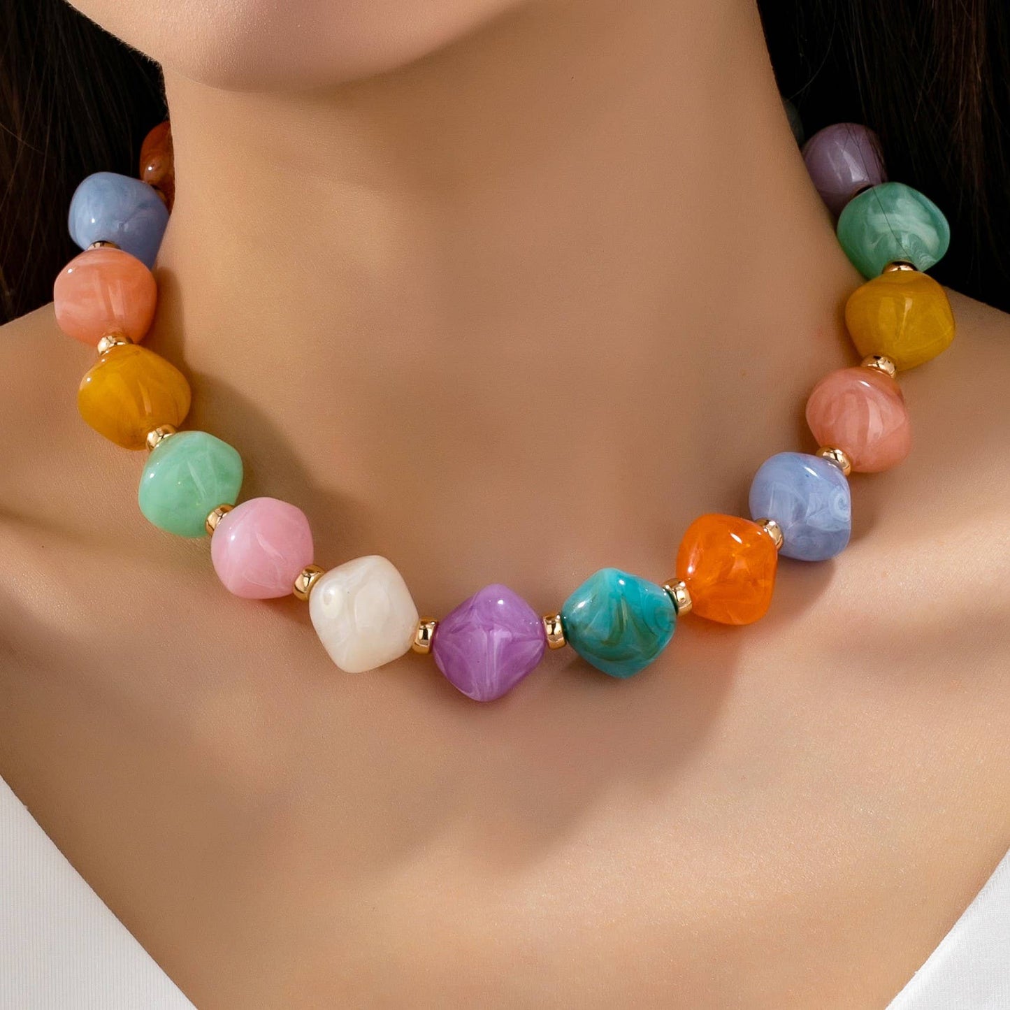Pastel Multicolor Oversized Faceted Pastel Bead Necklace