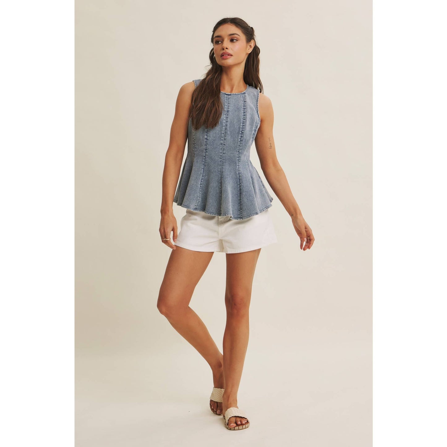 Mineral Wash Denim Peplum Top