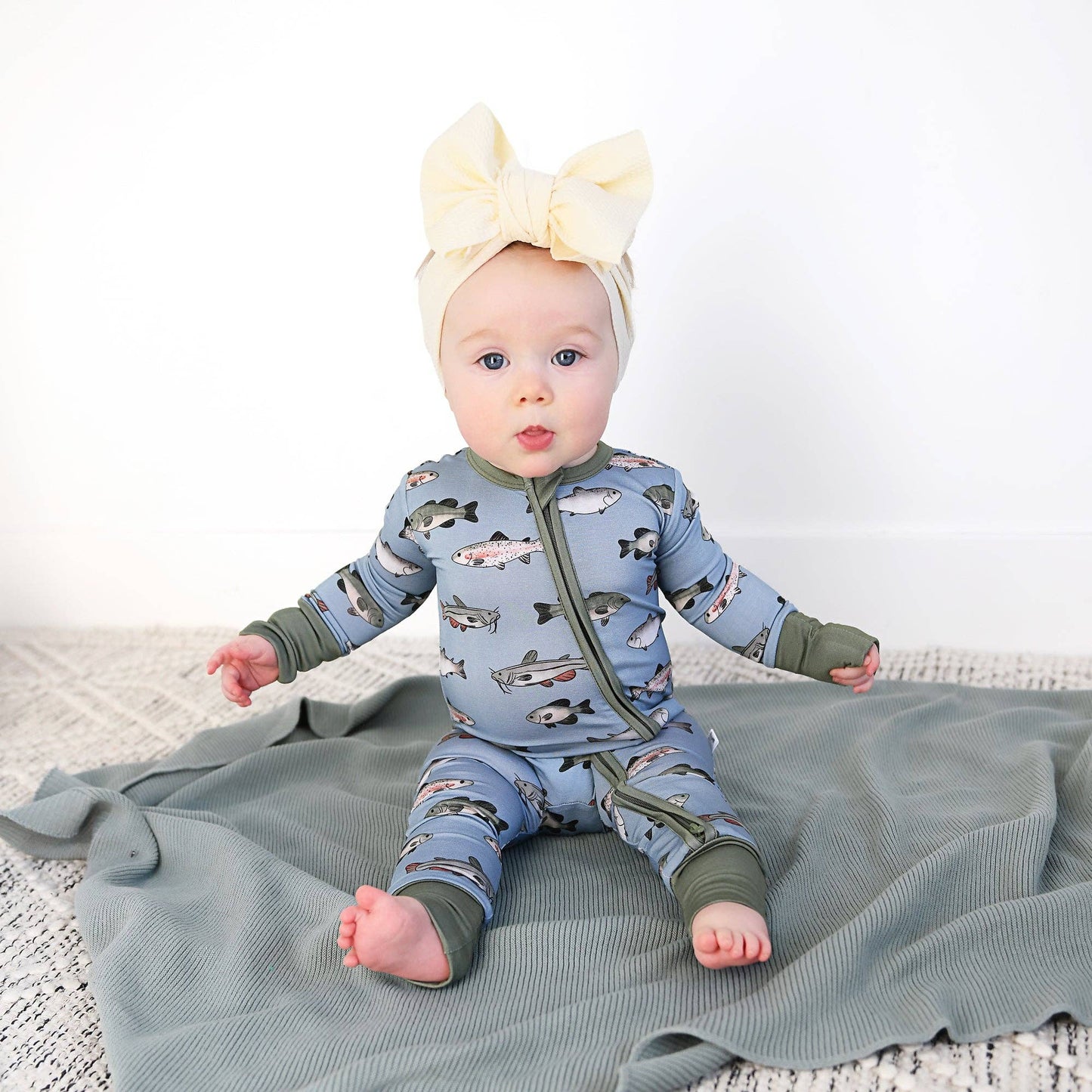 Wade ZIP Bamboo Fish One Piece Baby Outfit