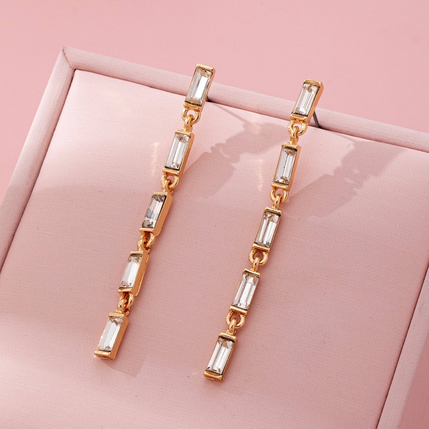 Gold-Tone Baguette Crystal Linear Drop Earrings