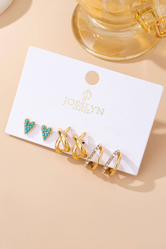 Turquoise & Crystal Mixed Earring Set