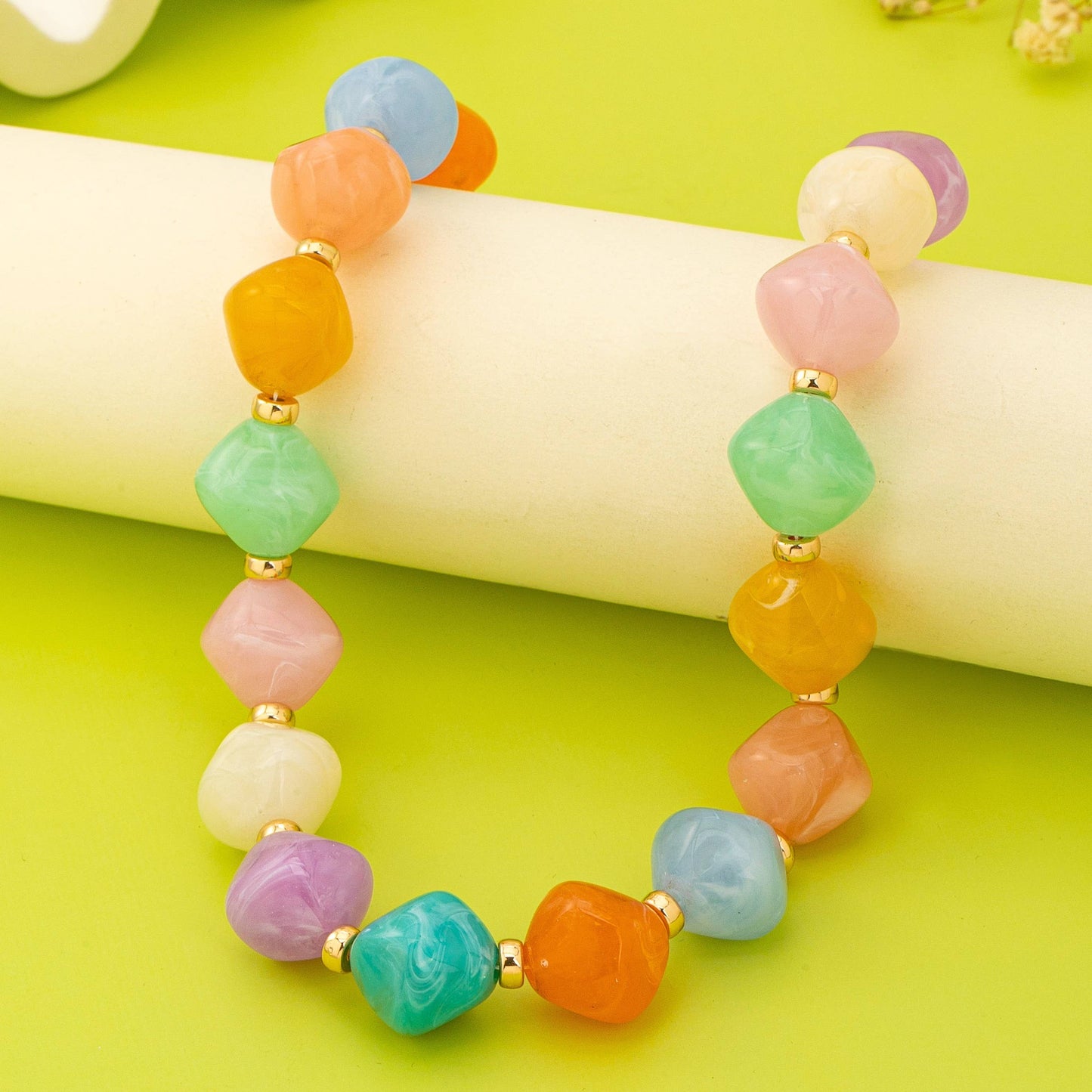 Pastel Multicolor Oversized Faceted Pastel Bead Necklace