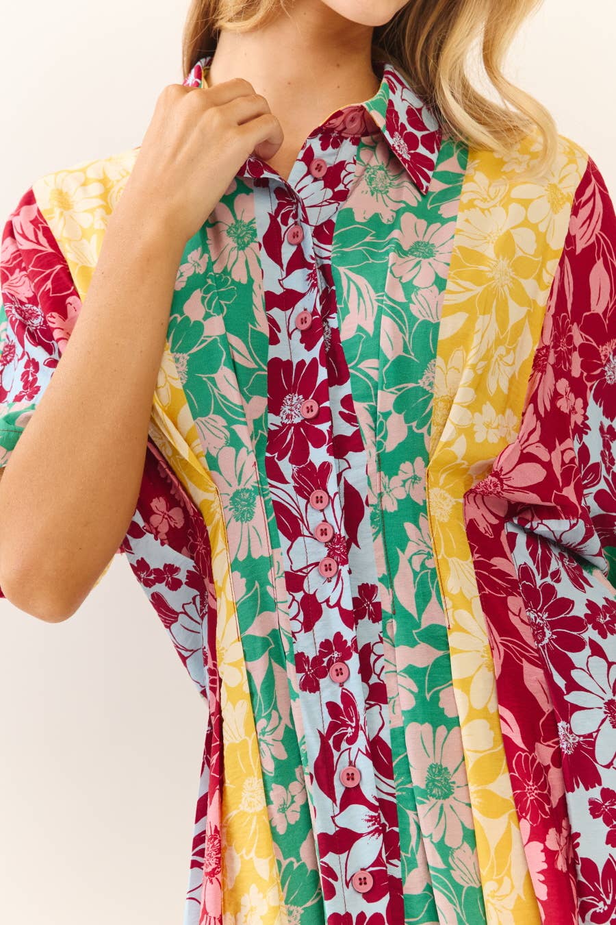 Mixed Floral Print Button-front Midi Dress