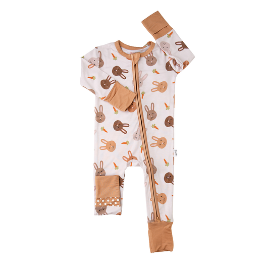 Noah ZIP Easter Bunny Bamboo 1-Piece 2way Zipper Baby Outfit