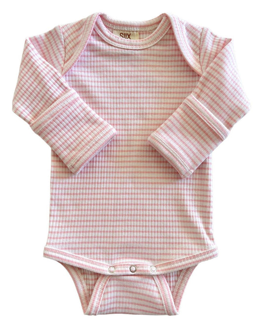 Pink Stripe / Organic Ribbed Long Sleeve Bodysuit