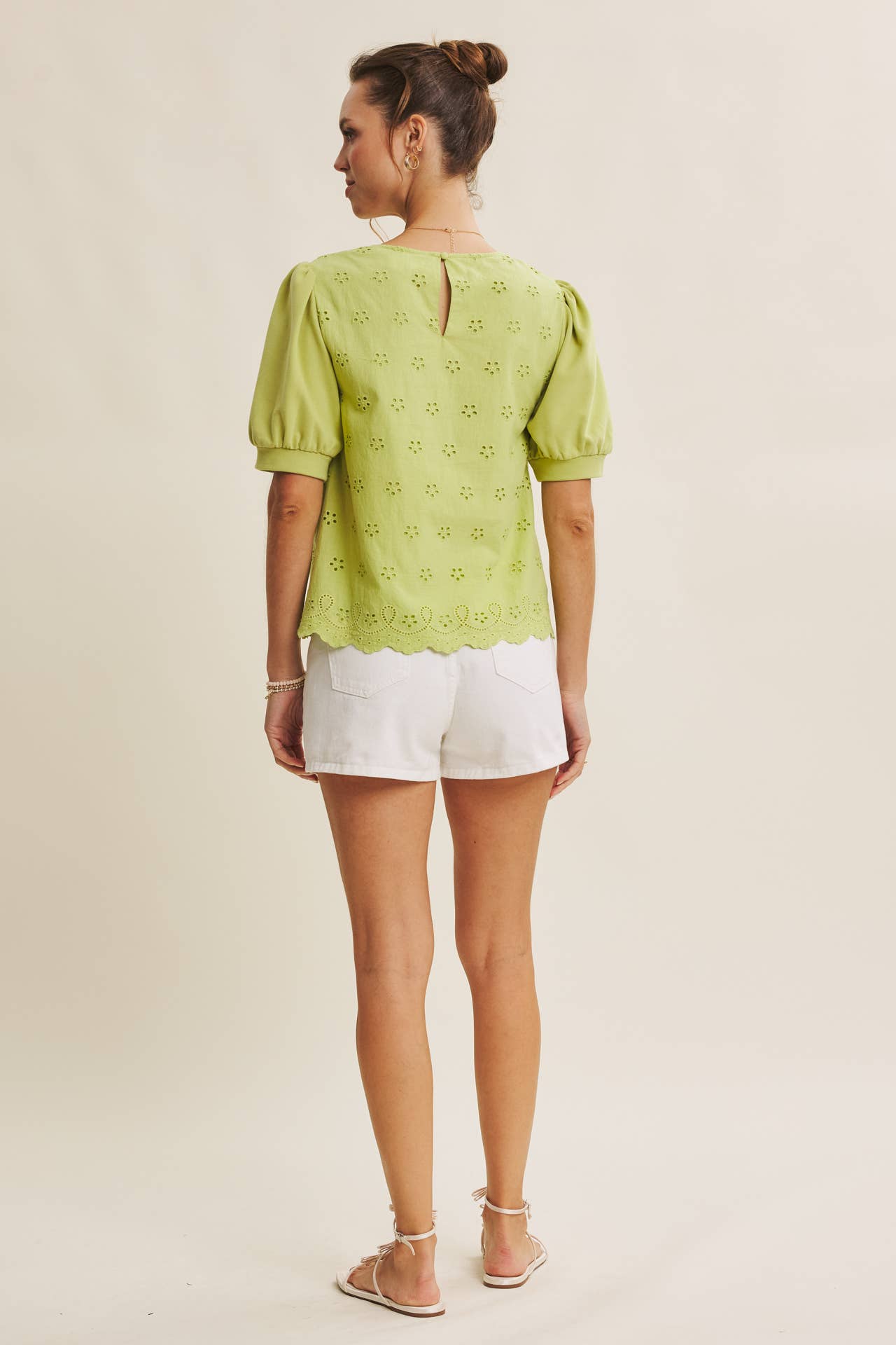 Green Joyful Terry Eyelet Top
