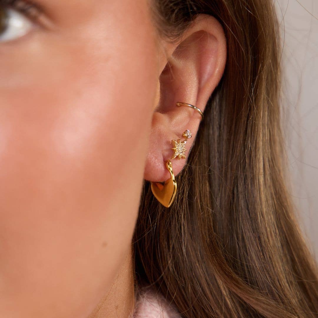 Gold Heart Lock Huggies