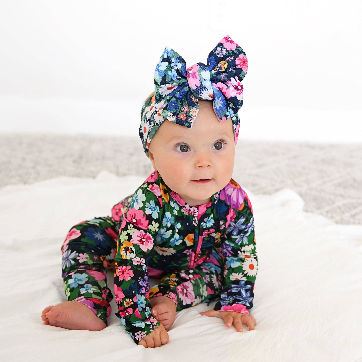 Ruffle Zip Bamboo One Piece Floral Baby Clothing