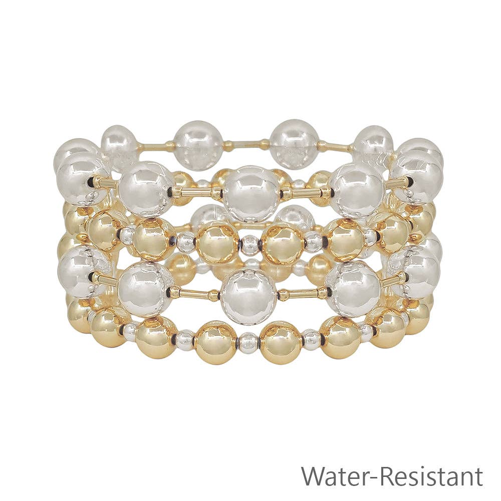 Gold and Silver Beaded 10MM Set of 4 Stretch Bracelets