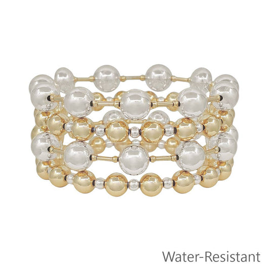Gold and Silver Beaded 10MM Set of 4 Stretch Bracelets