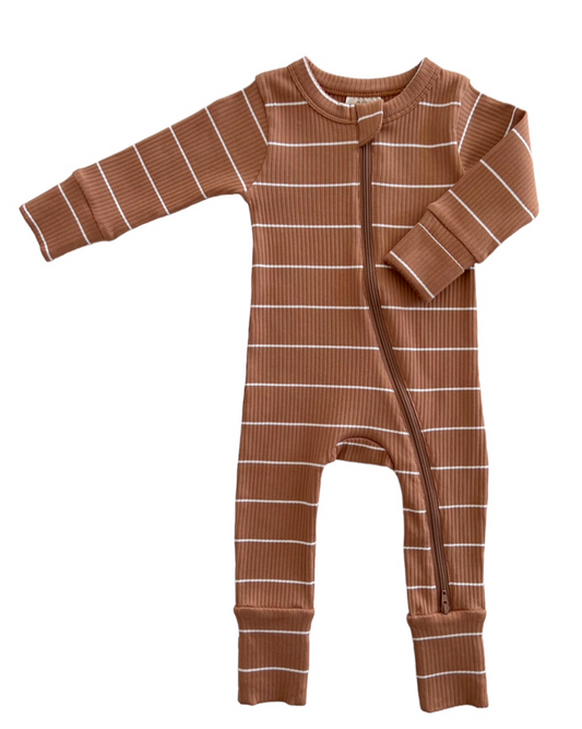 Saddle Stripe / Organic Ribbed 2-Way Zip Romper