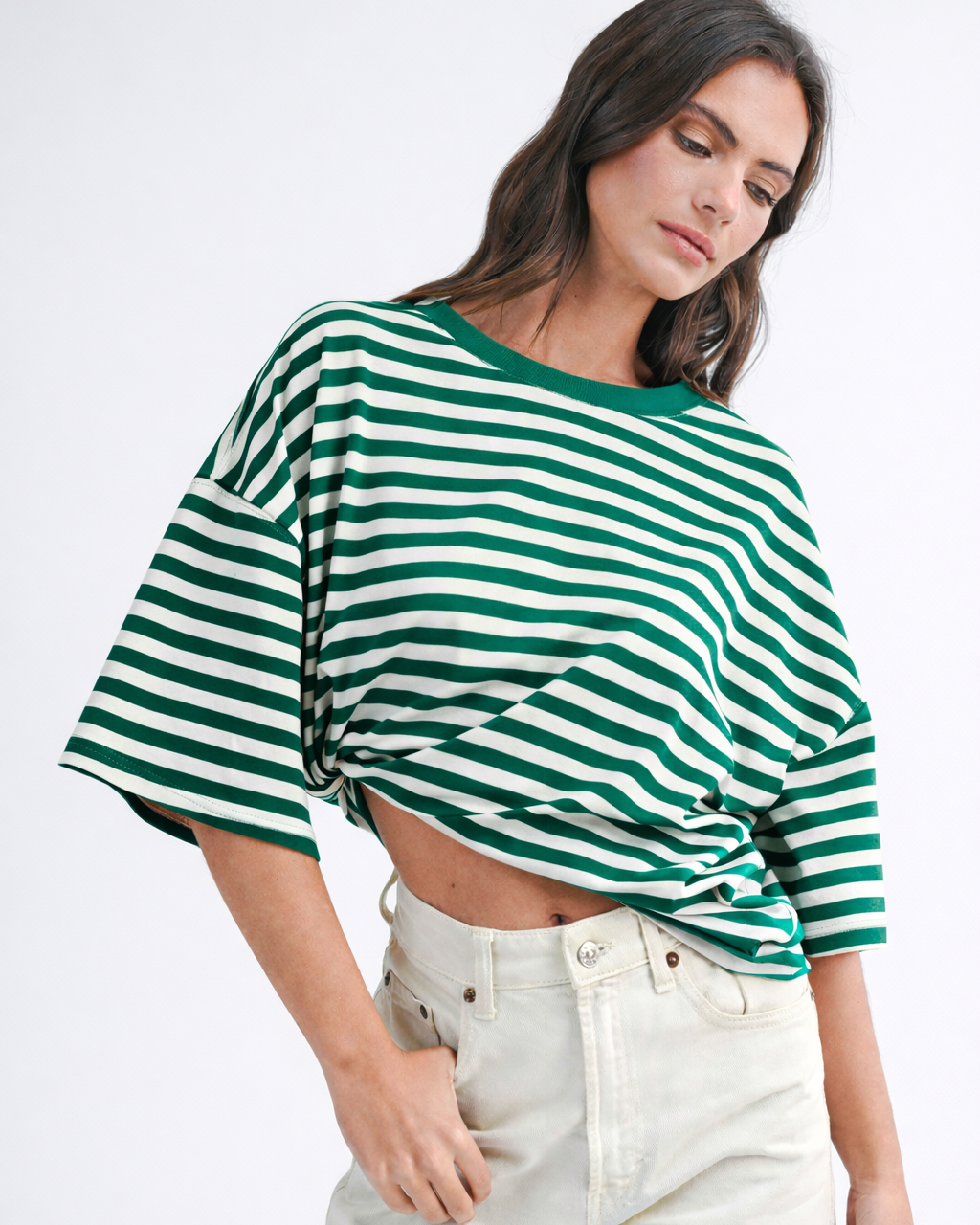 Green Oversized Stripe Boyfriend Tee