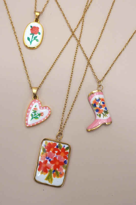 Handmade Ceramic Painted Gold Dipped Necklace