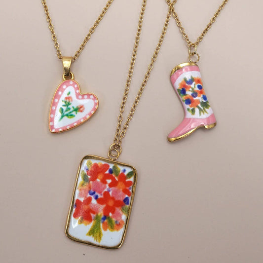 Handmade Ceramic Painted Gold Dipped Necklace