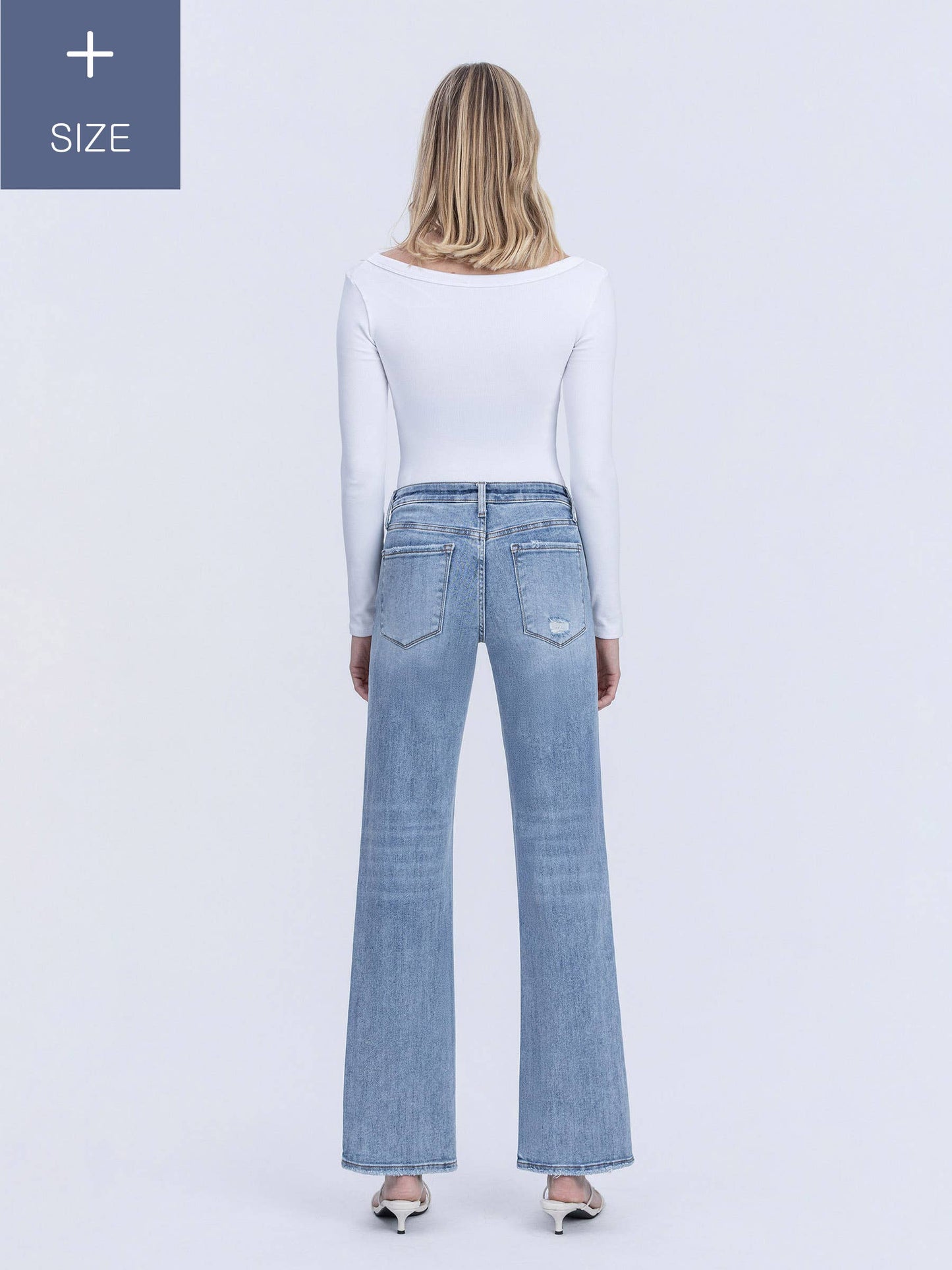 Plus Size Tummy Control Mid Rise Slim Wide Jeans