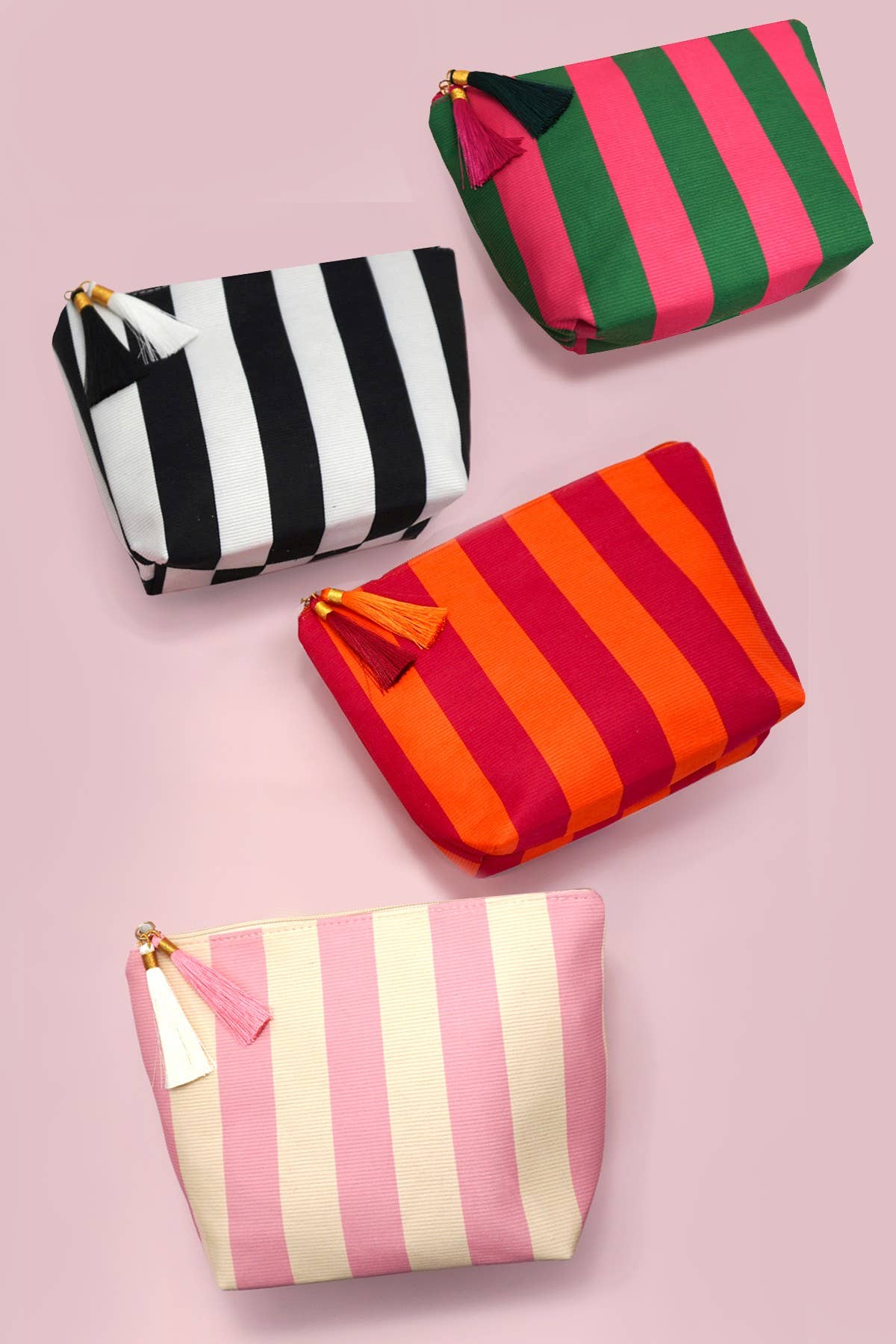 Black & White Striped Tassel Makeup Pouch