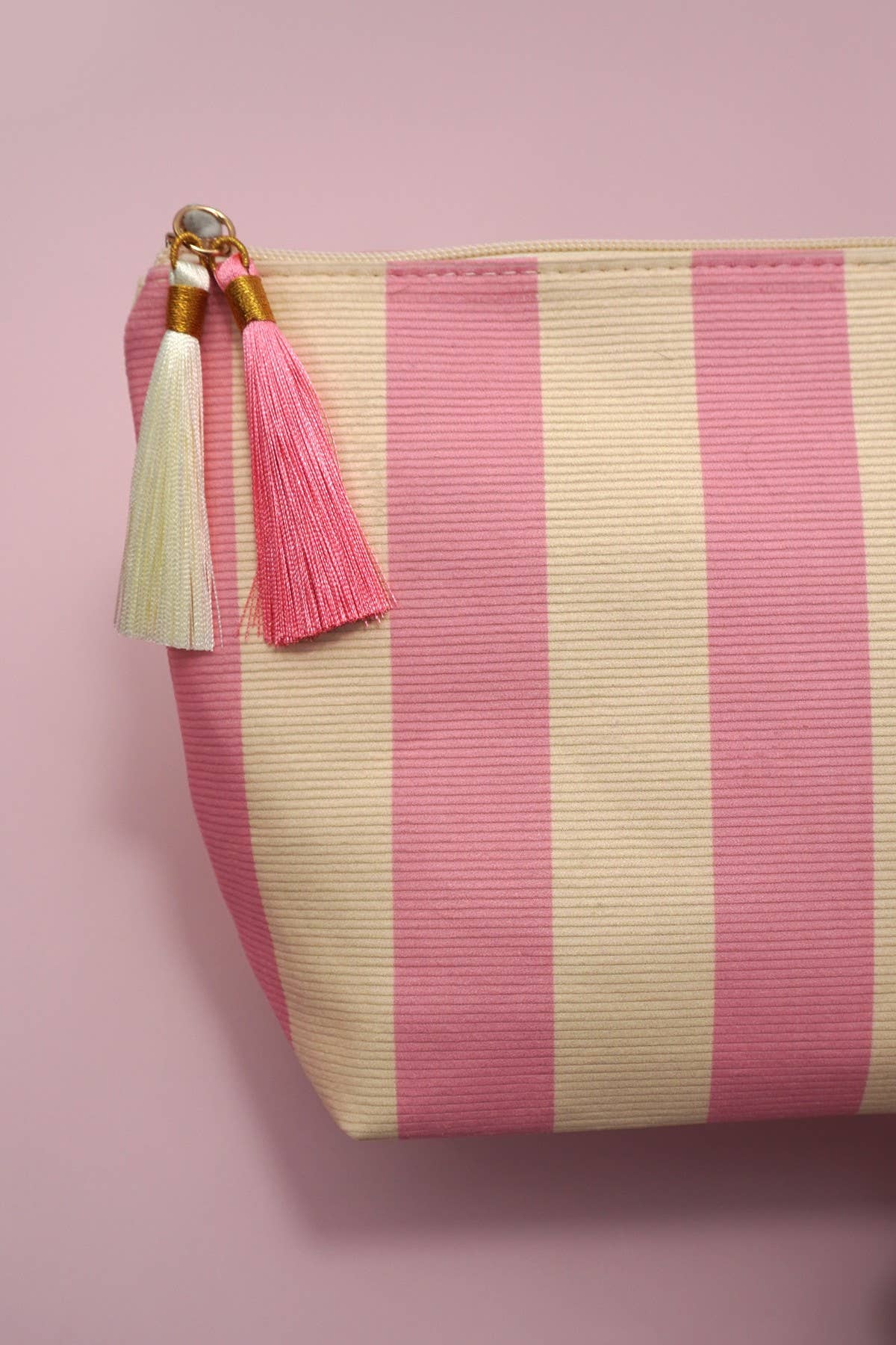Black & White Striped Tassel Makeup Pouch