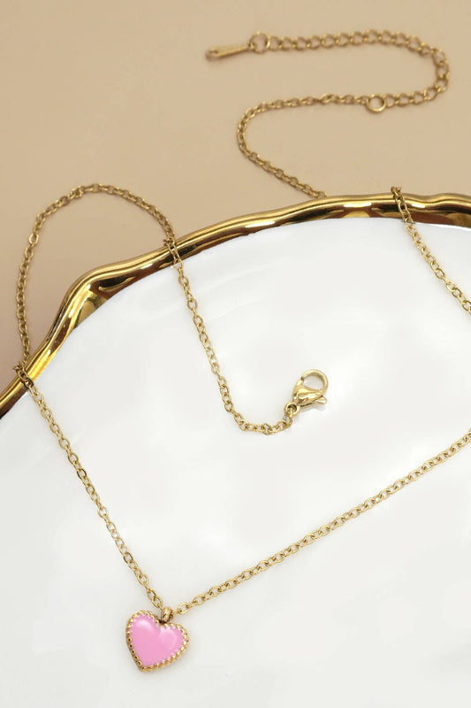 Stainless Steel Heart Necklace (Pink or Red)