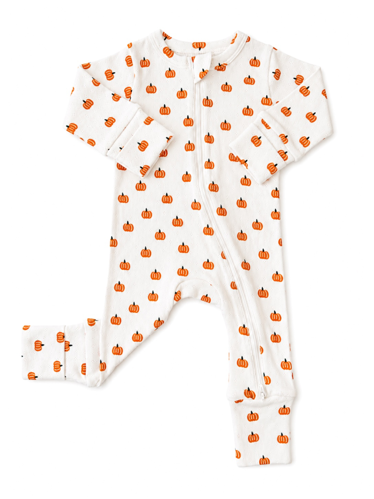 Pumpkin / Organic Pointelle 2-Way Zip Romper