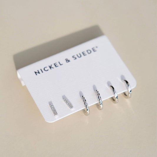 Silver Classics Dainty Earring Set nickel & suede