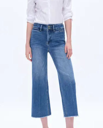 BAYEAS High Rise Wide Leg Jeans with Raw Hem
