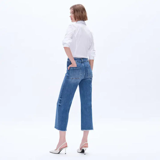 BAYEAS High Rise Wide Leg Jeans with Raw Hem