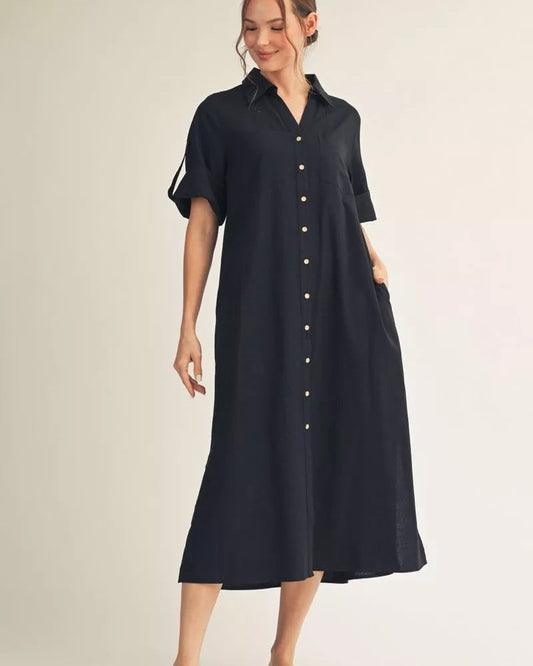 Black button down midi dress