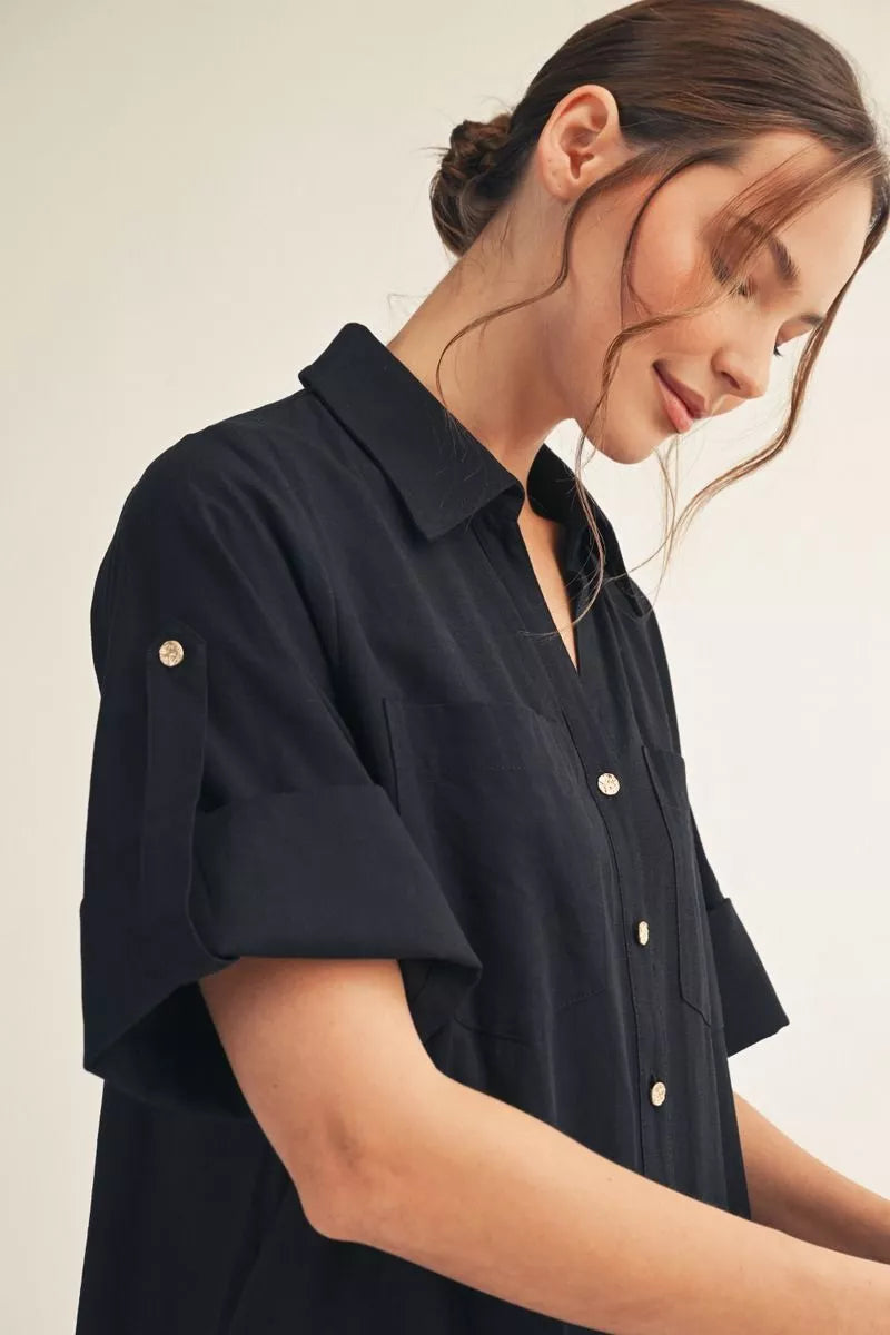 Black button down midi dress