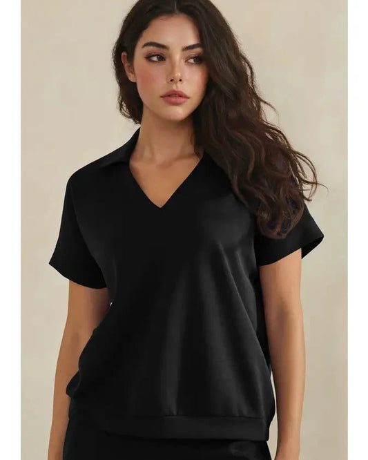 Black Collared thin modal top