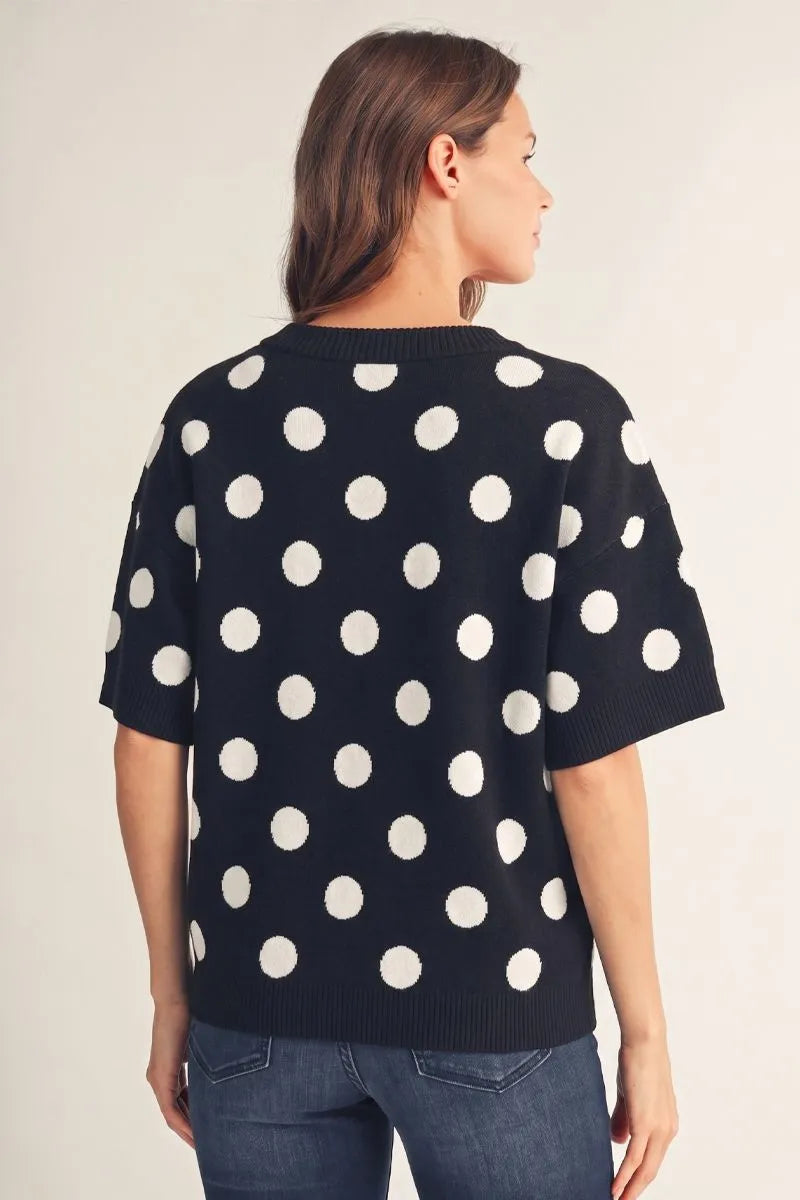 Black short sleeve polka dot sweater