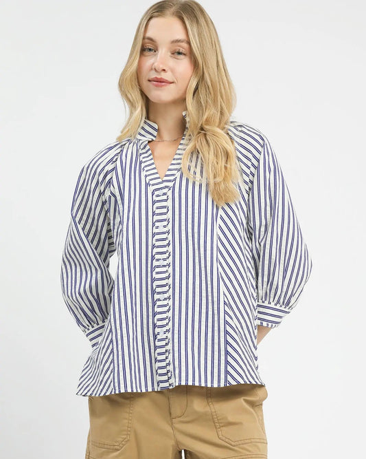 Navy Stripe Mix Top