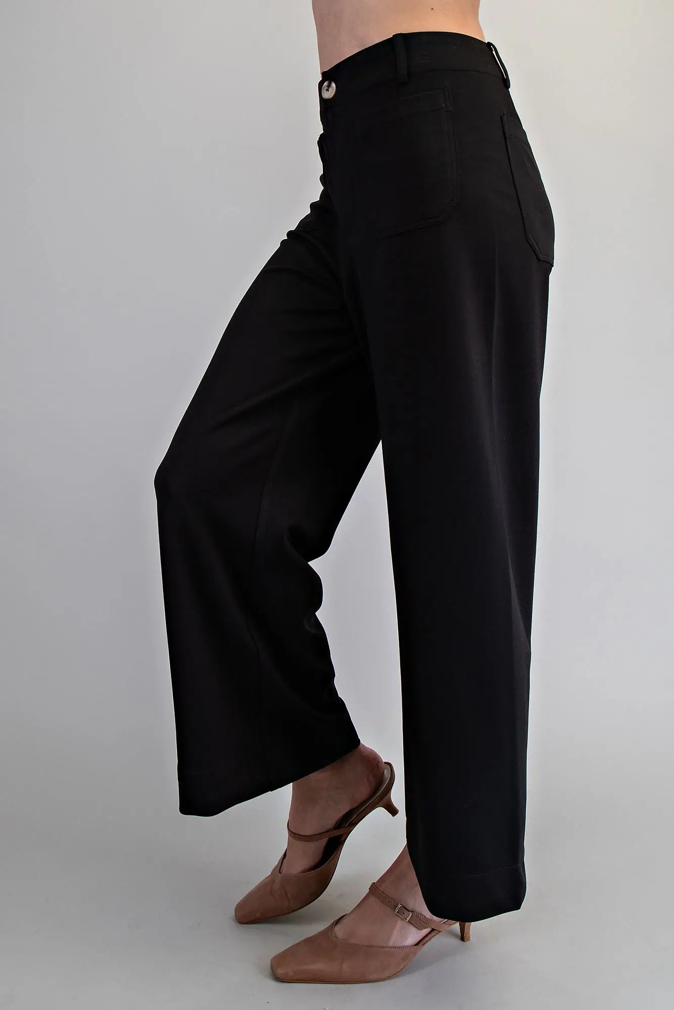 Black Solid Zipper Front Pants