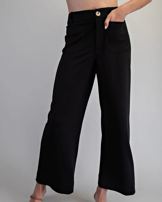 Black Solid Zipper Front Pants