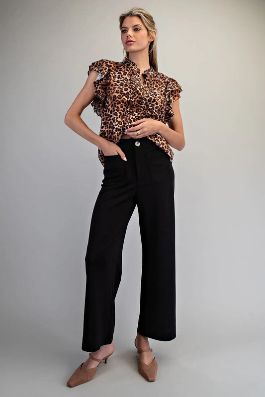 Black Solid Zipper Front Pants